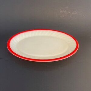 Vintage Fire King Oval Serving Platter – 12" x 9" Swirl Sunrise Milk Glass with